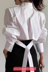 Long Sleeve Lace Back Bandage Blouse Shirts