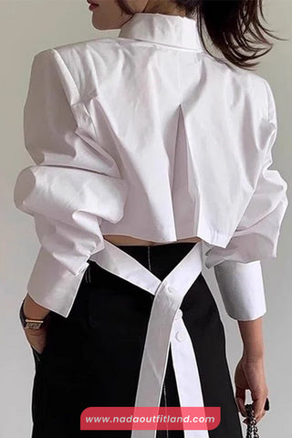 Long Sleeve Lace Back Bandage Blouse Shirts