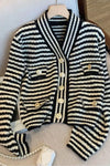 Long Sleeve V-Collar Retro Striped Cardigan Sweater