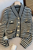 Long Sleeve V-Collar Retro Striped Cardigan Sweater