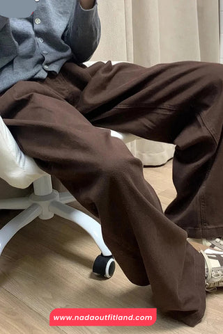 Retro Loose Coffee Colors Denim Pants