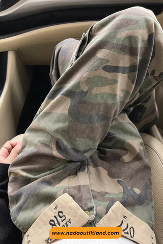 High Waist Army Camouflage Pattern Loose Pants