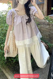 Puff Sleeve Lace Spliced Summer Blouse Shirt