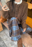 Loose Retro Blue Plaid Wide Leg Pants
