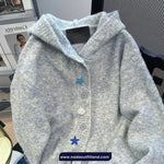 Ocean Theme Button Hooded Cardigan Sweater