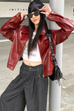 Red Leather Lapel Jacket