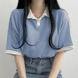 Loose Short Sleeve Cute Collar Casual Shirts