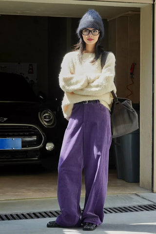 High Waist Vintage Purple Corduroy Long Pants