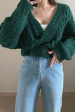 Long Sleeve Cross Neck Knitted Sweater