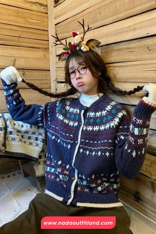 Long Sleeve Vintage Christmas Casual Cardigan Sweater