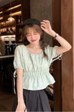 Cute Puff Sleeve Square Collar Cropped Shirt
