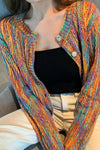 Long Sleeve Rainbow Colors Knitted Cardigan Sweater