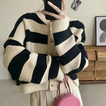 Loose Striped Knitted Cropped Cardigan Sweater