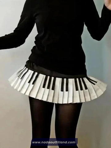 Retro Piano Pattern Mini Skirts