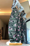 High Waist Paws Printed Camouflage Pattern Denim Pants