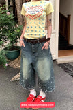High Waist Knee Length Pearls Beading Jeans Pants