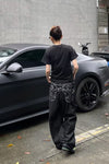 Loose Retro Back Embroidered Black Jeans Pants