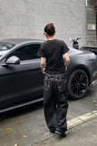 Loose Retro Back Embroidered Black Jeans Pants