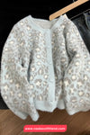 Long Sleeve O-Neck Leopard Pattern Faux Blue Jacket