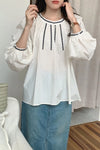 Loose Flare Sleeve Embroidery Chiffon Shirt