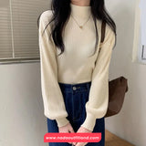 Long Sleeve Semi High Neck Knitted Casual Sweater