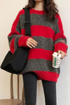 Long Sleeve O-Neck Knitted Striped Sweater