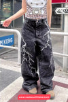 Thunder Lightning Gothic Washed Grey Jeans Pants