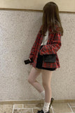 Long Sleeve Retro Red Plaid Loose Shirt