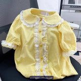 Short Sleeve Cute Sweet Plaid Lace Blouse Shirt