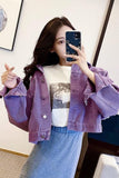 Casual Cropped Cute Colors Denim Jacket