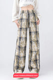 Elastic Waist Plaid Pattern Vintage Long Pants