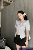 Sexy 3D Flower Striped Elegant Cropped Blouse Shirt