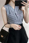 Casual Striped Sleeveless Style Blouse Shirt