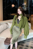 Long Sleeve Sexy Design Green Blouse Shirt