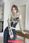 Long Sleeve Off Shoulder Printed Turtleneck Shirts