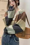 V-Neck Drawstring Striped Knitted Sweater