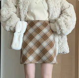 A-Line Woolen Plaid Mini Skirts