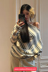 Long Sleeve Slash Neck Striped Casual Shirt