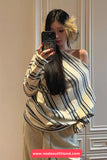 Long Sleeve Slash Neck Striped Casual Shirt