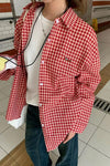 Long Sleeve Retro Red Plaid Blouse Shirt