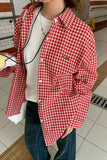 Long Sleeve Retro Red Plaid Blouse Shirt