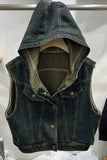 Denim vest with hood on a white background