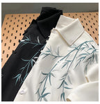 Short Sleeve Leaves Embroidered Pattern Men Shirt