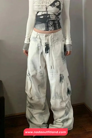 Loose Retro Hip Hop Tie Dye Cargo Jeans Pants