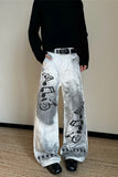pgrade your Y2K Streetwear Aesthetic with these Musical Notation Graffiti Men's Jeans Pants. The ultimate essential for 90s skate outfits, graphic printed baggy denim trends, and alternative everyday lookbooks. Featuring a flattering loose wide-leg fit and a bold music theory street-art motif, these printed denim trousers are a must-have for your Aesthetic Pants.