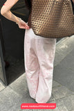 High Waist Retro Printed Long Pink Pants