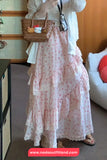 High Waist Cute Bow Pattern Pink Summer Maxi Skirts