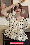 Short Sleeve V-Neck Loves Pattern Blouse Shirt