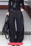 High Waist Washed Black Style Loose Jeans Pants