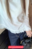 Long Sleeve Lace Pleated Retro Shirts